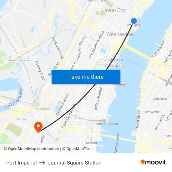Port Imperial to Journal Square Station map