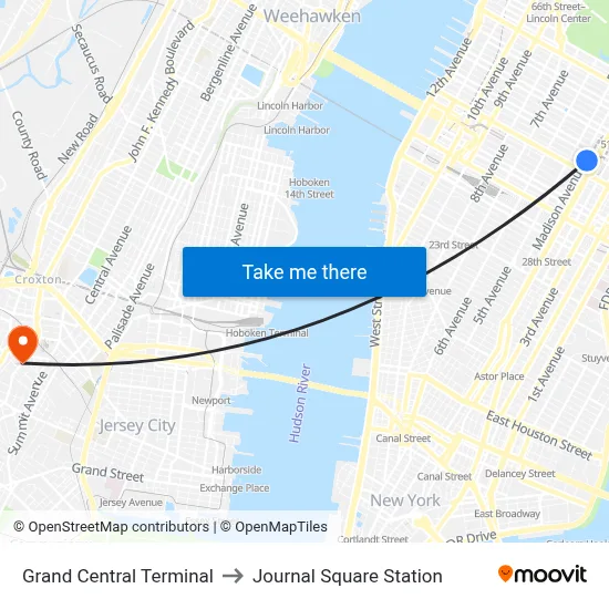Grand Central Terminal to Journal Square Station map