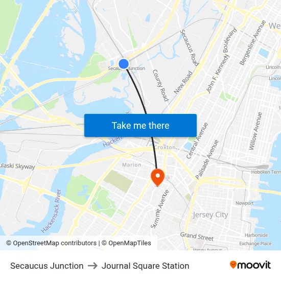 Secaucus Junction to Journal Square Station map