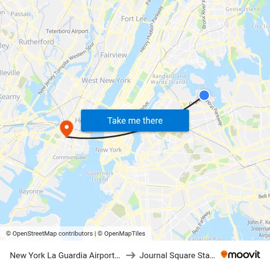 New York La Guardia Airport LGA to Journal Square Station map
