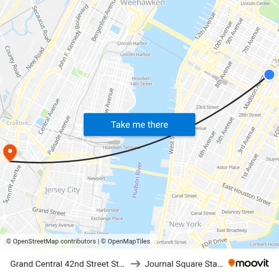 Grand Central 42nd Street Station to Journal Square Station map