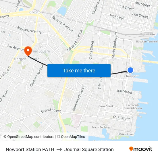 Newport Station PATH to Journal Square Station map