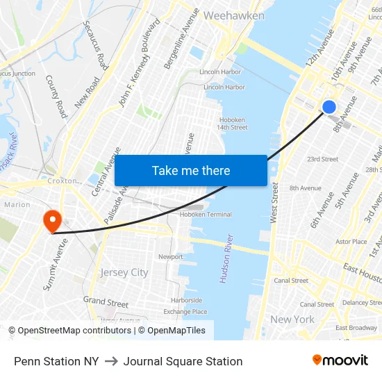 Penn Station NY to Journal Square Station map
