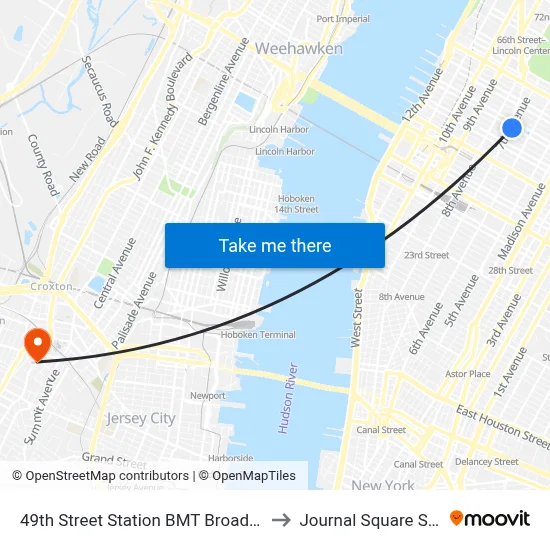 49th Street Station BMT Broadway Line to Journal Square Station map