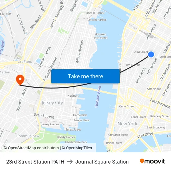 23rd Street Station PATH to Journal Square Station map