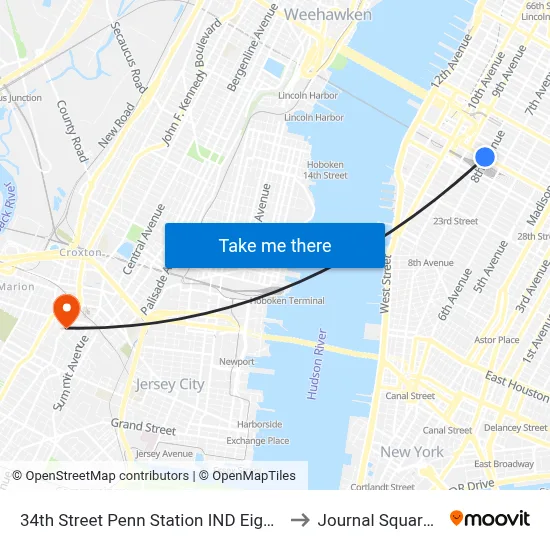 34th Street Penn Station IND Eighth Avenue Line to Journal Square Station map