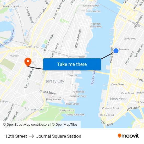 12th Street to Journal Square Station map