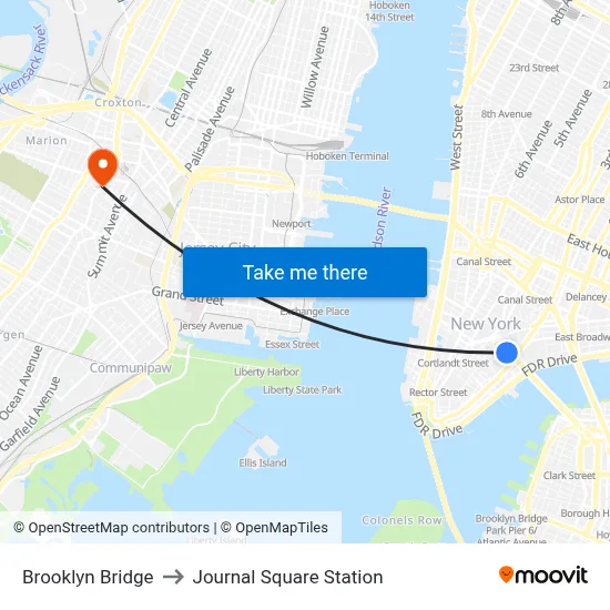 Brooklyn Bridge to Journal Square Station map