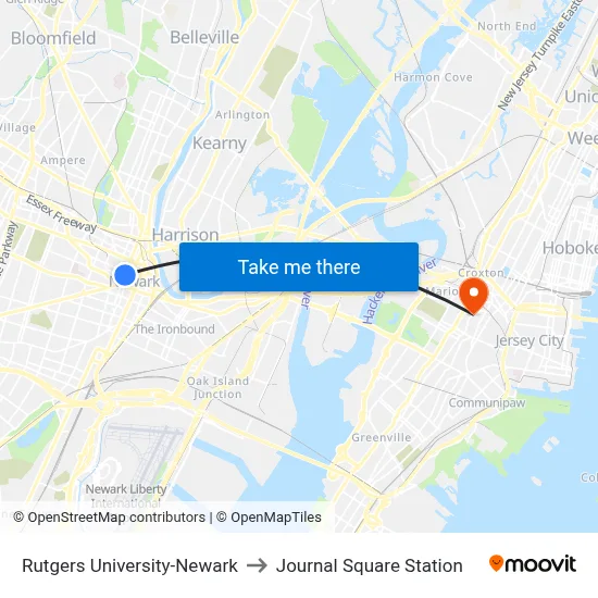 Rutgers University-Newark to Journal Square Station map