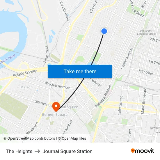 The Heights to Journal Square Station map