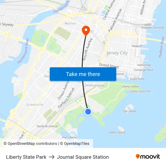 Liberty State Park to Journal Square Station map