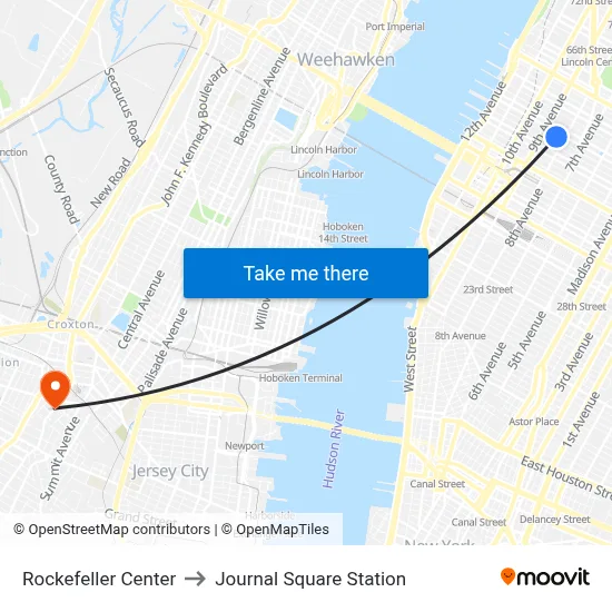 Rockefeller Center to Journal Square Station map