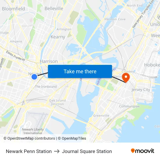 Newark Penn Station to Journal Square Station map
