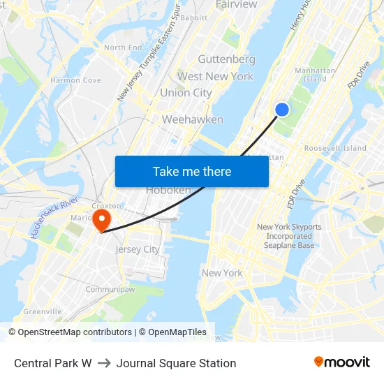 Central Park W to Journal Square Station map