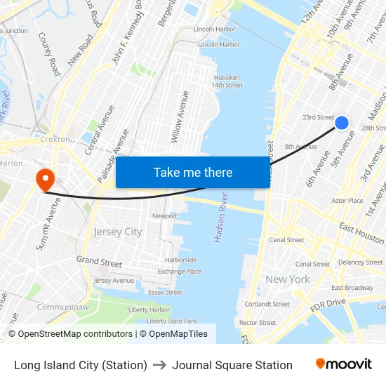 Long Island City (Station) to Journal Square Station map