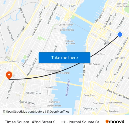 Times Square–42nd Street Station to Journal Square Station map