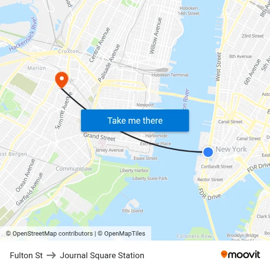 Fulton St to Journal Square Station map