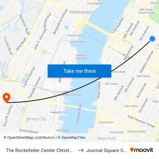 The Rockefeller Center Christmas Tree to Journal Square Station map