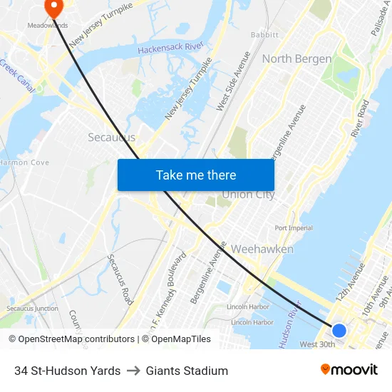 34 St-Hudson Yards to Giants Stadium map