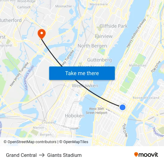 Grand Central to Giants Stadium map