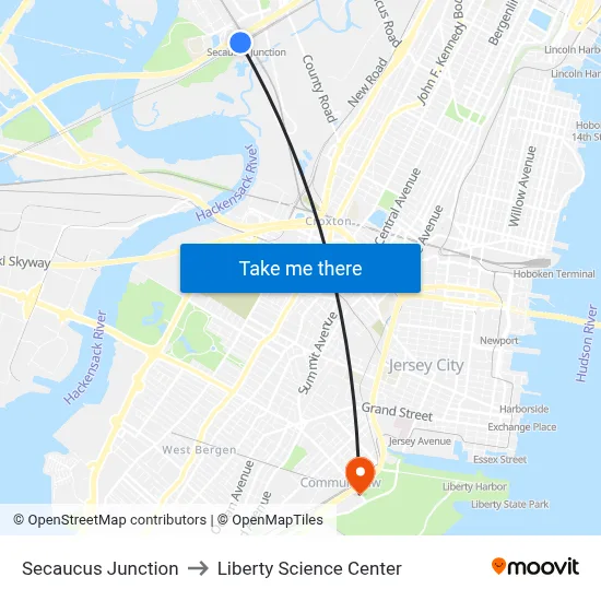 Secaucus Junction to Liberty Science Center map