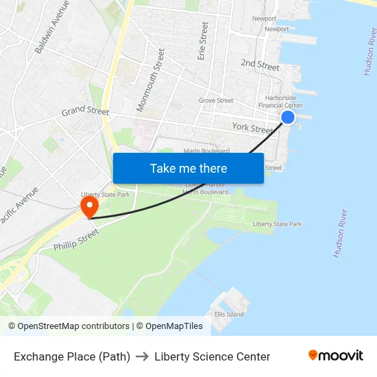 Exchange Place (Path) to Liberty Science Center map