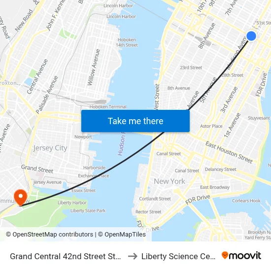 Grand Central 42nd Street Station to Liberty Science Center map