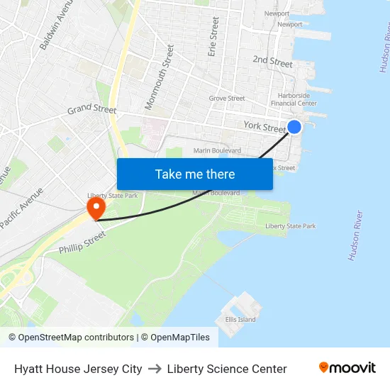 Hyatt House Jersey City to Liberty Science Center map