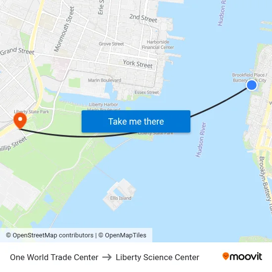 One World Trade Center to Liberty Science Center map
