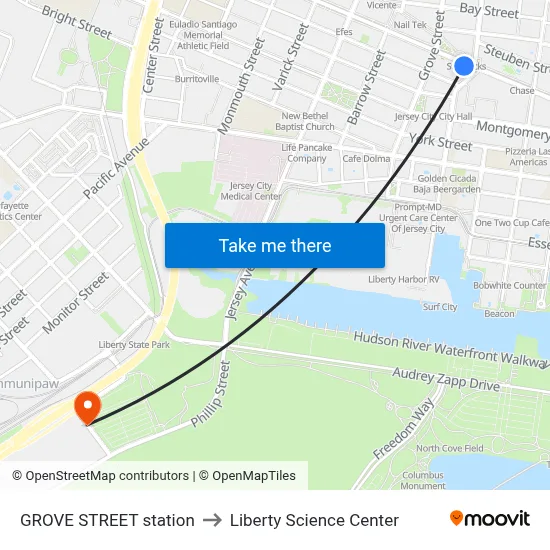 GROVE STREET station to Liberty Science Center map