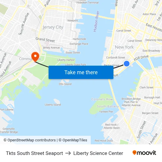 Tkts South Street Seaport to Liberty Science Center map