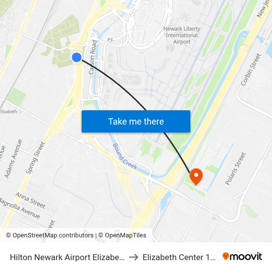 Hilton Newark Airport Elizabeth to Elizabeth Center 13a map