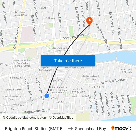Brighton Beach Station (BMT Brighton Line) to Sheepshead Bay Station map
