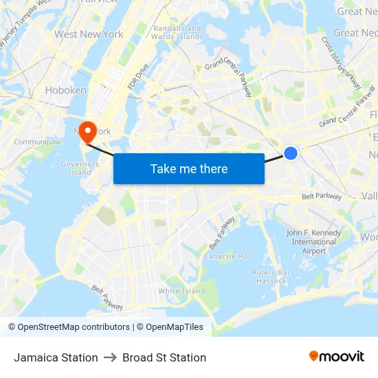 Jamaica Station to Broad St Station map