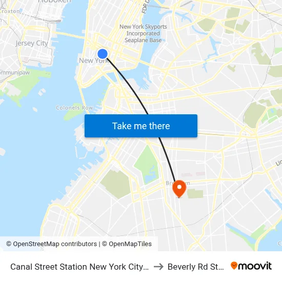 Canal Street Station New York City Subway to Beverly Rd Station map