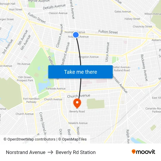 Norstrand Avenue to Beverly Rd Station map