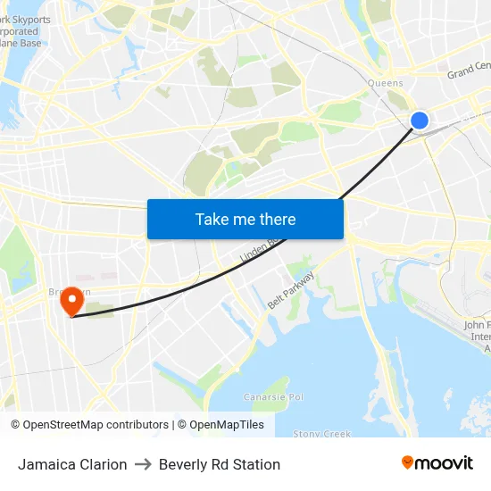 Jamaica Clarion to Beverly Rd Station map