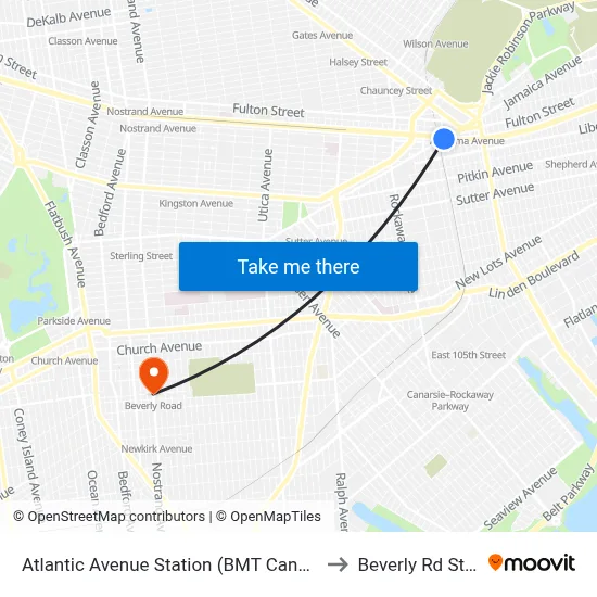 Atlantic Avenue Station (BMT Canarsie Line) to Beverly Rd Station map