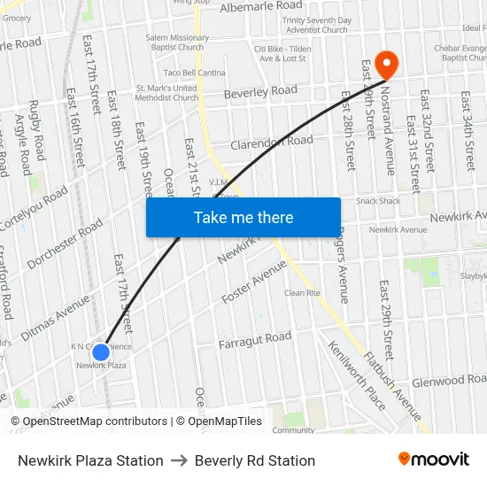 Newkirk Plaza Station to Beverly Rd Station map
