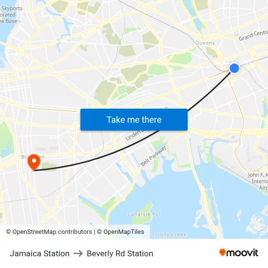 Jamaica Station to Beverly Rd Station map
