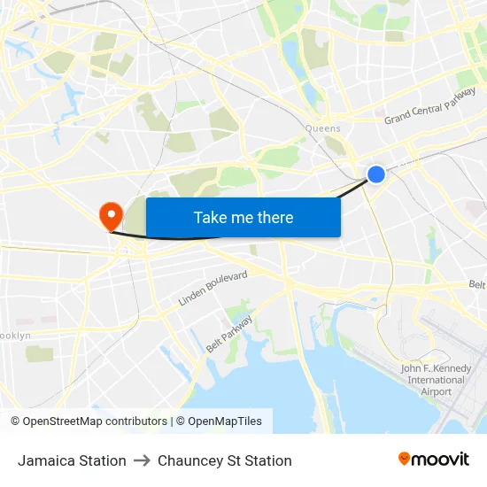 Jamaica Station to Chauncey St Station map