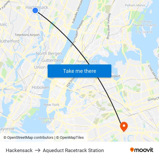 Hackensack to Aqueduct Racetrack Station map