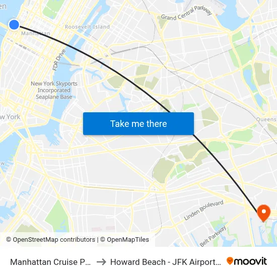 Manhattan Cruise Parking to Howard Beach - JFK Airport Station map