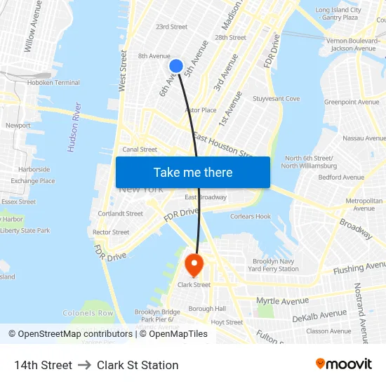 14th Street to Clark St Station map