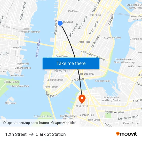 12th Street to Clark St Station map