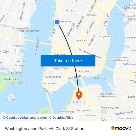 Washington Jane Park to Clark St Station map