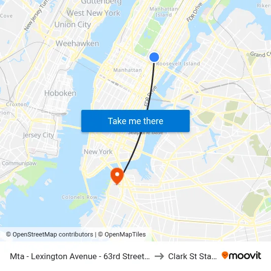 Mta - Lexington Avenue - 63rd Street Station to Clark St Station map