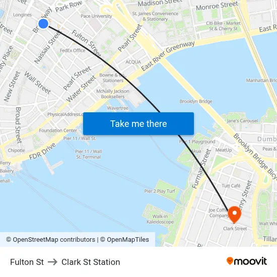 Fulton St to Clark St Station map