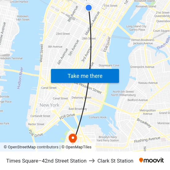 Times Square–42nd Street Station to Clark St Station map