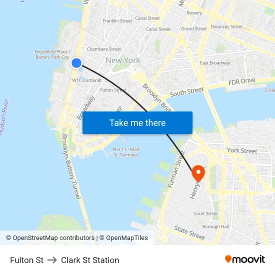 Fulton St to Clark St Station map